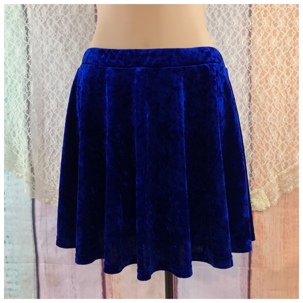 Forever 21 Royal Blue Velvet Skater Skirt
